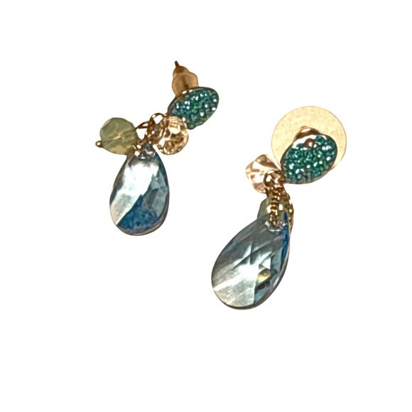 Blue Crystal Teardrop Dangle Earrings with Glitter Studs for Women - Picture 2 of 8